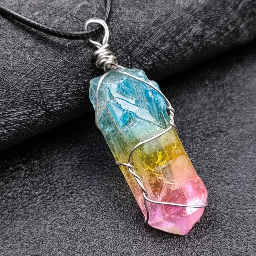 NEW Colorful Chakra Original Stone Crystal Necklace - Picture 1 of 4